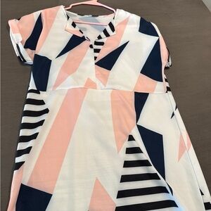 SHEIN Geometric Print Midi Dress - Pink, Navy, White